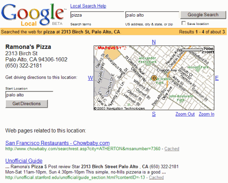 Google Local results used a map from MapQuest (2004)